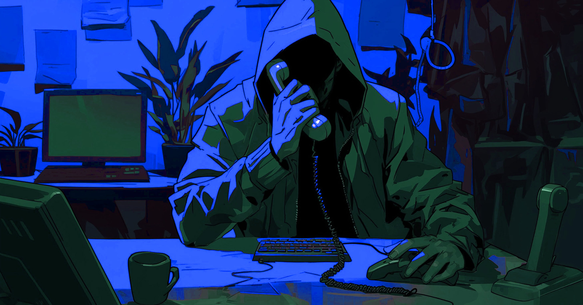 Illustration of cybersecurity imposter on phone